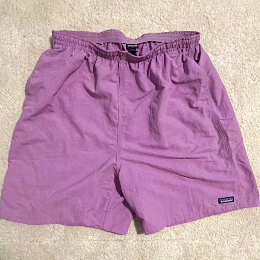 Patagonia Men L Purple Swim Shorts Nylon Microfiber 6in Flat Front Pockets Logo